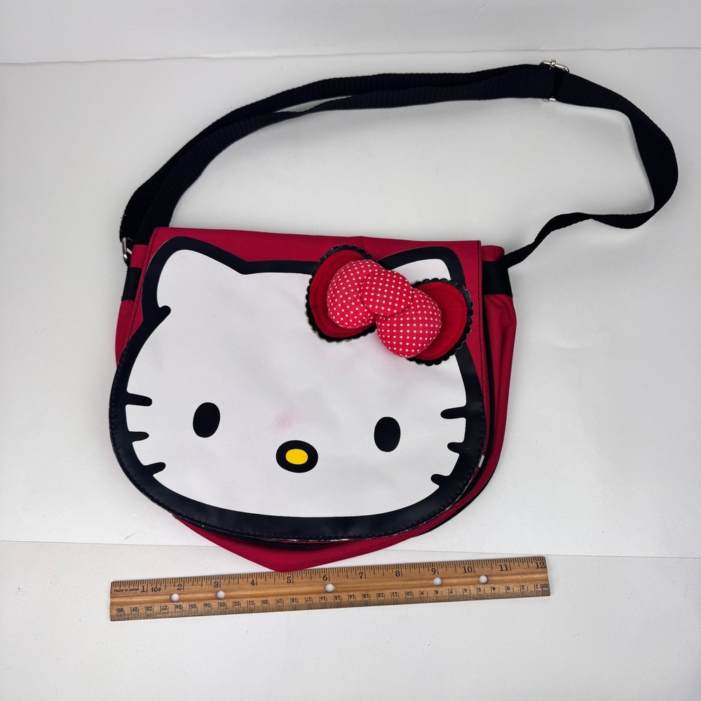 Hello Kitty‎ Face 2011 Purse Side Messenger Bag Red White Polka Dots Black Strap